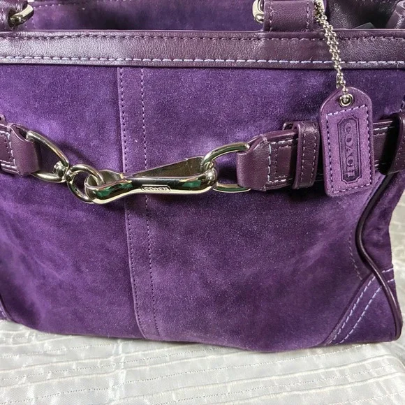 Coach Purple Suede Leather Trimmed Satchel Handbag Purse Designer Bag - Picture 4 of 14